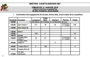 Horaires meeting de la Ligue à Poitiers