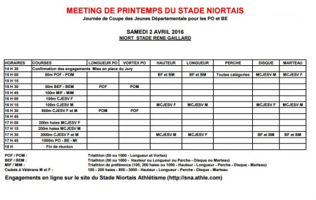 Horaires Meeting de Niort
