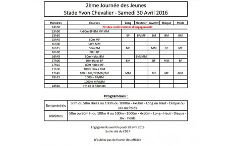 Benjamins - Minimes Compétition le 30 avril